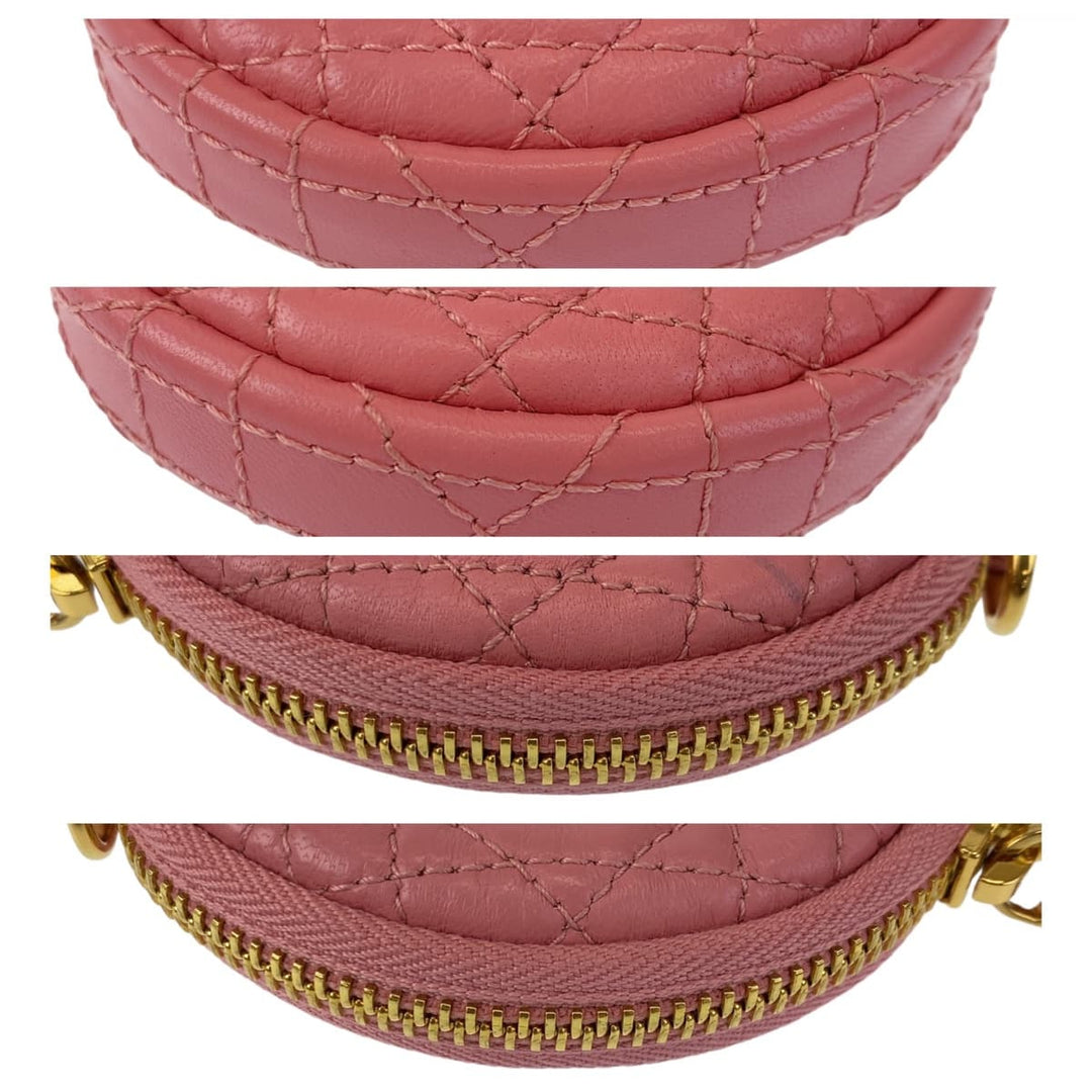 Dior Shoulder Bag leather Pink Gold Metal Shoulder Bag pouch Cannage Caro Women Used Authentic