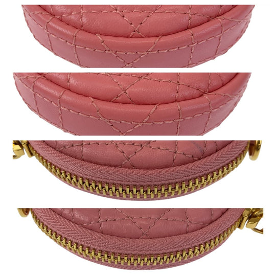 Dior Shoulder Bag leather Pink Gold Metal Shoulder Bag pouch Cannage Caro Women Used Authentic