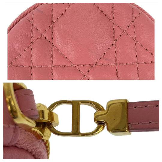 Dior Shoulder Bag leather Pink Gold Metal Shoulder Bag pouch Cannage Caro Women Used Authentic