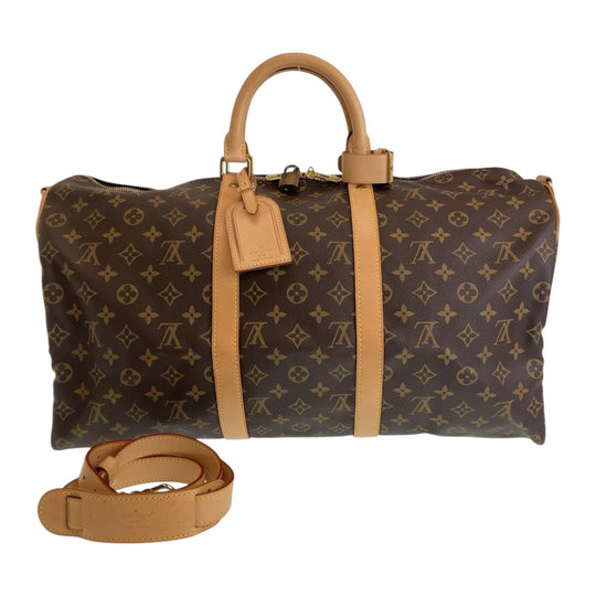 LOUIS VUITTON Boston Duffel bag M41416 PVC Brown Beige Gold Metal Shoulder Bag Boston Duffel bag 2way Monogram Keepall bandouliere50 mens Used Authentic