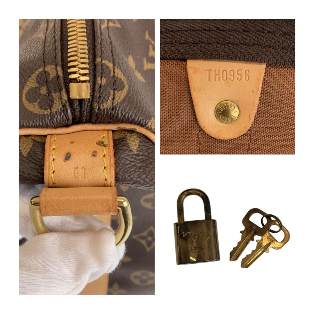 LOUIS VUITTON Boston Duffel bag M41416 PVC Brown Beige Gold Metal Shoulder Bag Boston Duffel bag 2way Monogram Keepall bandouliere50 mens Used Authentic
