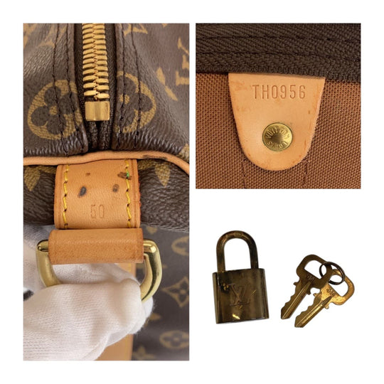 LOUIS VUITTON Boston Duffel bag M41416 PVC Brown Beige Gold Metal Shoulder Bag Boston Duffel bag 2way Monogram Keepall bandouliere50 mens Used Authentic