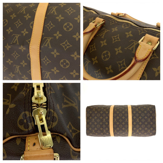 LOUIS VUITTON Boston Duffel bag M41416 PVC Brown Beige Gold Metal Shoulder Bag Boston Duffel bag 2way Monogram Keepall bandouliere50 mens Used Authentic
