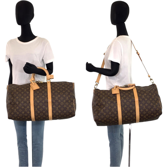 LOUIS VUITTON Boston Duffel bag M41416 PVC Brown Beige Gold Metal Shoulder Bag Boston Duffel bag 2way Monogram Keepall bandouliere50 mens Used Authentic