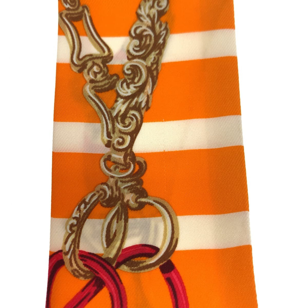 HERMES scarf silk Orange Pink Multicolor scarf ribbon Twilly BRIDES de GALA Women Used Authentic