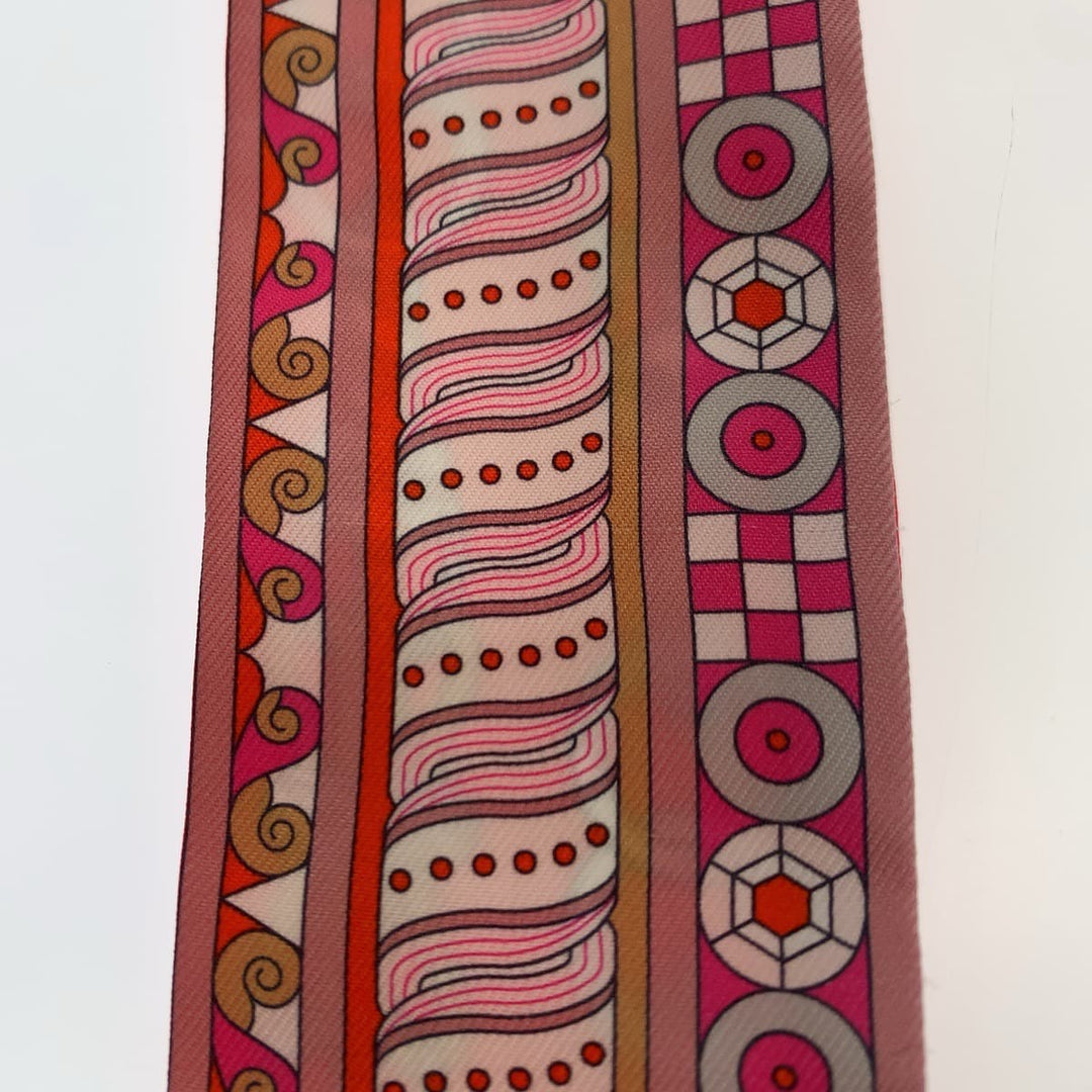 HERMES scarf silk Red Pink Multicolor scarf ribbon Twilly HARNAIS EN ROSACE Women Used Authentic