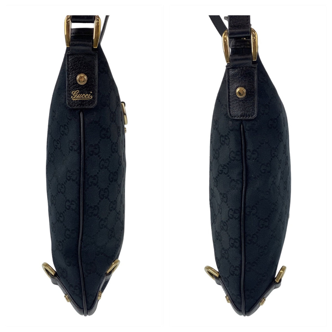 GUCCI Shoulder Bag 131326 GG canvas, leather Black GoldMetal Crossbody Shoulder Bag Messenger Bag Abbey Women Used Authentic