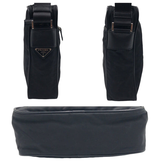 PRADA Shoulder Bag Nylon Black SilverMetal Crossbody Shoulder Bag Messenger Bag Test Triangular logo mens Used Authentic