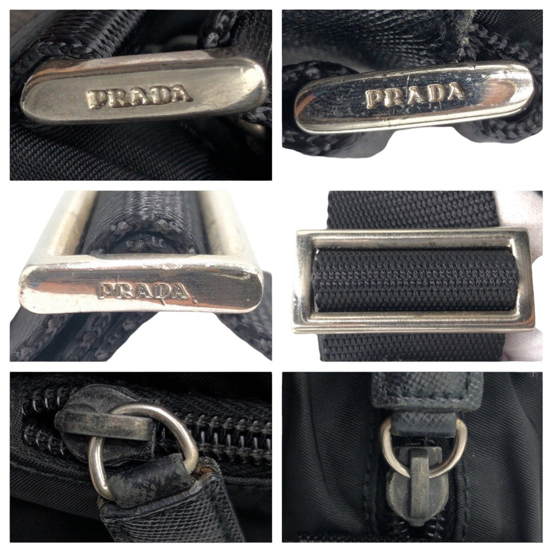 PRADA Shoulder Bag Nylon Black SilverMetal Crossbody Shoulder Bag Messenger Bag Test Triangular logo mens Used Authentic