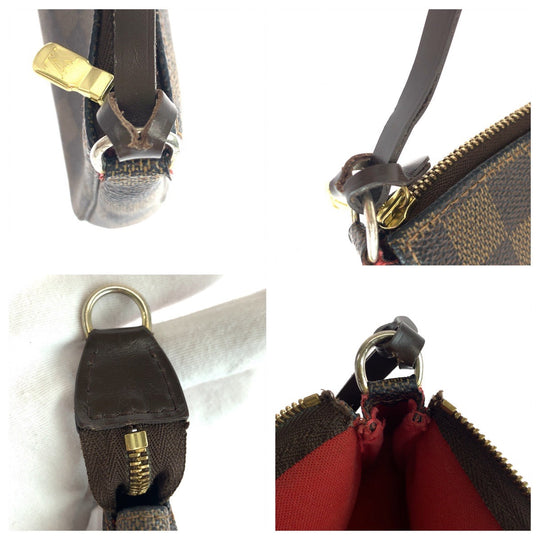 LOUIS VUITTON Handbag N51985 PVC Brown Gold Metal Handbag accessory pouch Damier Ebene Navona Accessoires Women Used Authentic