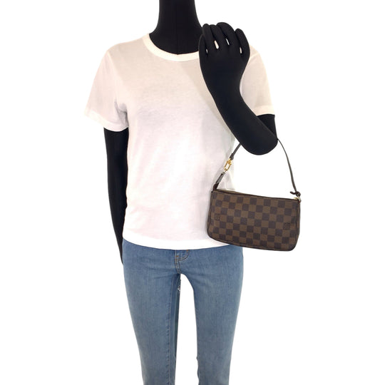 LOUIS VUITTON Handbag N51985 PVC Brown Gold Metal Handbag accessory pouch Damier Ebene Navona Accessoires Women Used Authentic