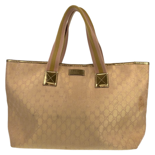 GUCCI Tote Bag 267474 001013 GG canvas Beige gold Tote Bag Shoulder Bag Unisex Women Used Authentic