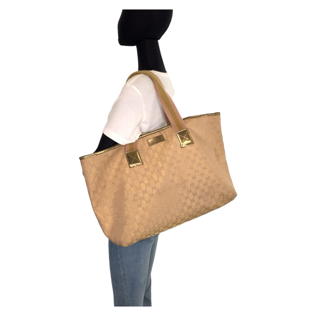 GUCCI Tote Bag 267474 001013 GG canvas Beige gold Tote Bag Shoulder Bag Unisex Women Used Authentic
