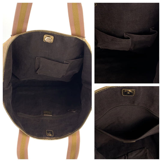 GUCCI Tote Bag 267474 001013 GG canvas Beige gold Tote Bag Shoulder Bag Unisex Women Used Authentic