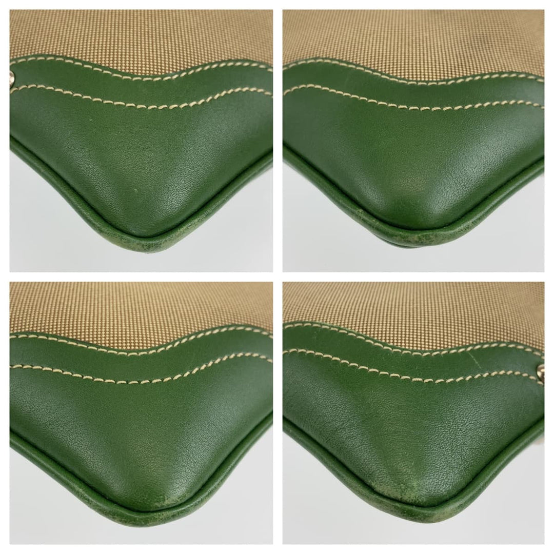 PRADA Shoulder Bag Canvas, Leather Beige Green SilverMetal Crossbody Shoulder Bag Messenger Bag Logo jacquard mens Used Authentic