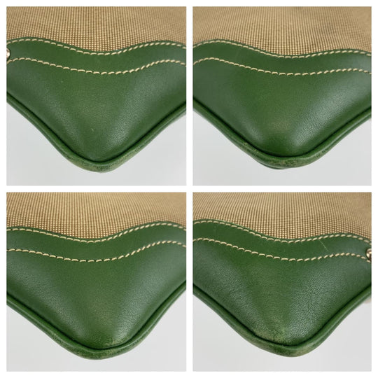 PRADA Shoulder Bag Canvas, Leather Beige Green SilverMetal Crossbody Shoulder Bag Messenger Bag Logo jacquard mens Used Authentic