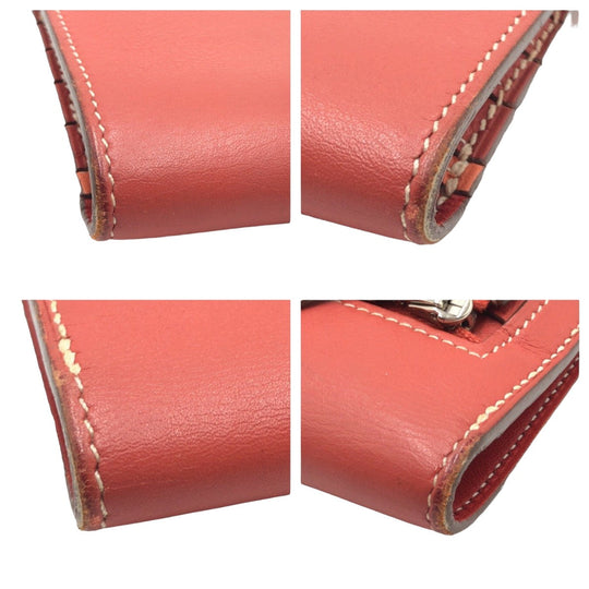 HERMES Long Wallet Purse leather Red sanguine crevette Long Wallet Purse Dogon Long Women Used Authentic