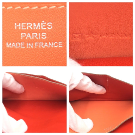 HERMES Long Wallet Purse leather Red sanguine crevette Long Wallet Purse Dogon Long Women Used Authentic