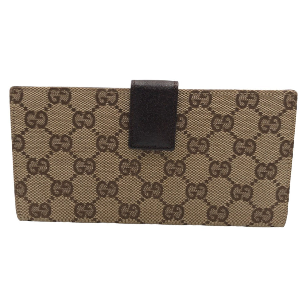 GUCCI Long Wallet Purse 120931 GG canvas Brown Beige Silver Metal Long Wallet Purse GG canvas Women Used Authentic