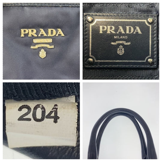 PRADA Tote Bag Nylon, Leather Navy Handbag Tote Bag Test Women Used Authentic