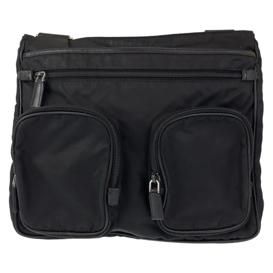 PRADA Shoulder Bag Nylon Black SilverMetal Shoulder Bag Messenger bag Test Triangular logo mens Used Authentic