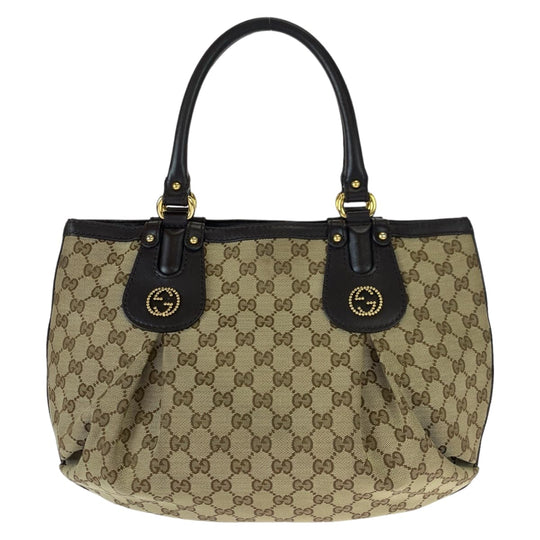 GUCCI Tote Bag 269953 GG canvas, leather Beige brown Tote Bag Shoulder Bag Women Used Authentic
