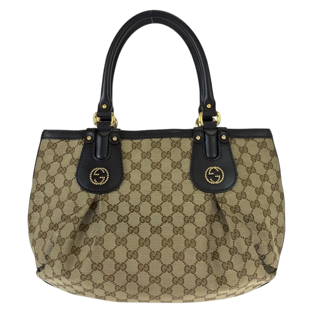 GUCCI Tote Bag 269953 GG canvas, leather Beige brown Tote Bag Shoulder Bag Women Used Authentic