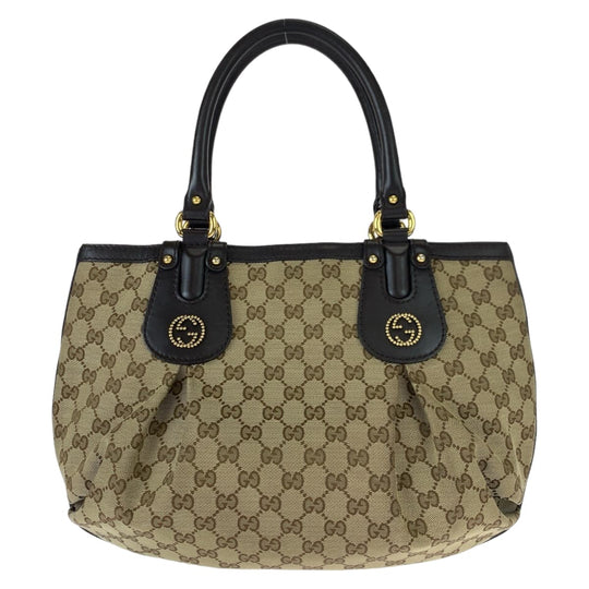 GUCCI Tote Bag 269953 GG canvas, leather Beige brown Tote Bag Shoulder Bag Women Used Authentic