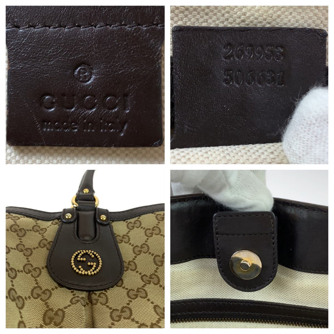 GUCCI Tote Bag 269953 GG canvas, leather Beige brown Tote Bag Shoulder Bag Women Used Authentic