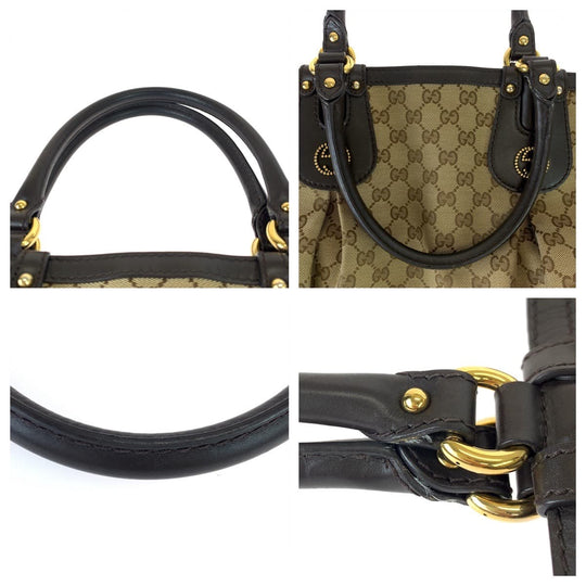 GUCCI Tote Bag 269953 GG canvas, leather Beige brown Tote Bag Shoulder Bag Women Used Authentic