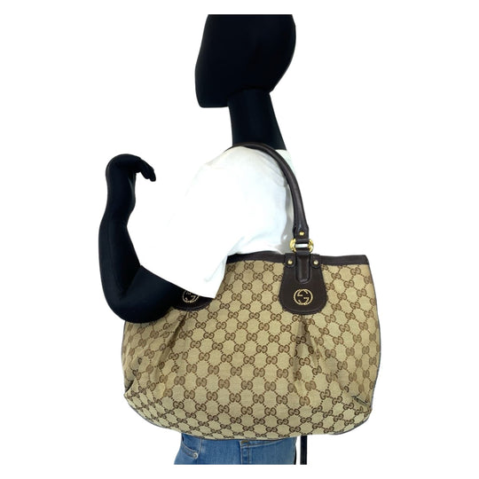 GUCCI Tote Bag 269953 GG canvas, leather Beige brown Tote Bag Shoulder Bag Women Used Authentic