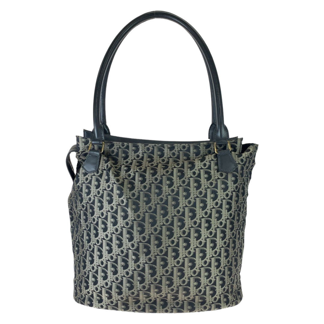 Christian Dior Tote Bag canvas Gray Beige Gold Metal Tote Bag Shoulder Bag Handbag Trotter Women Used Authentic