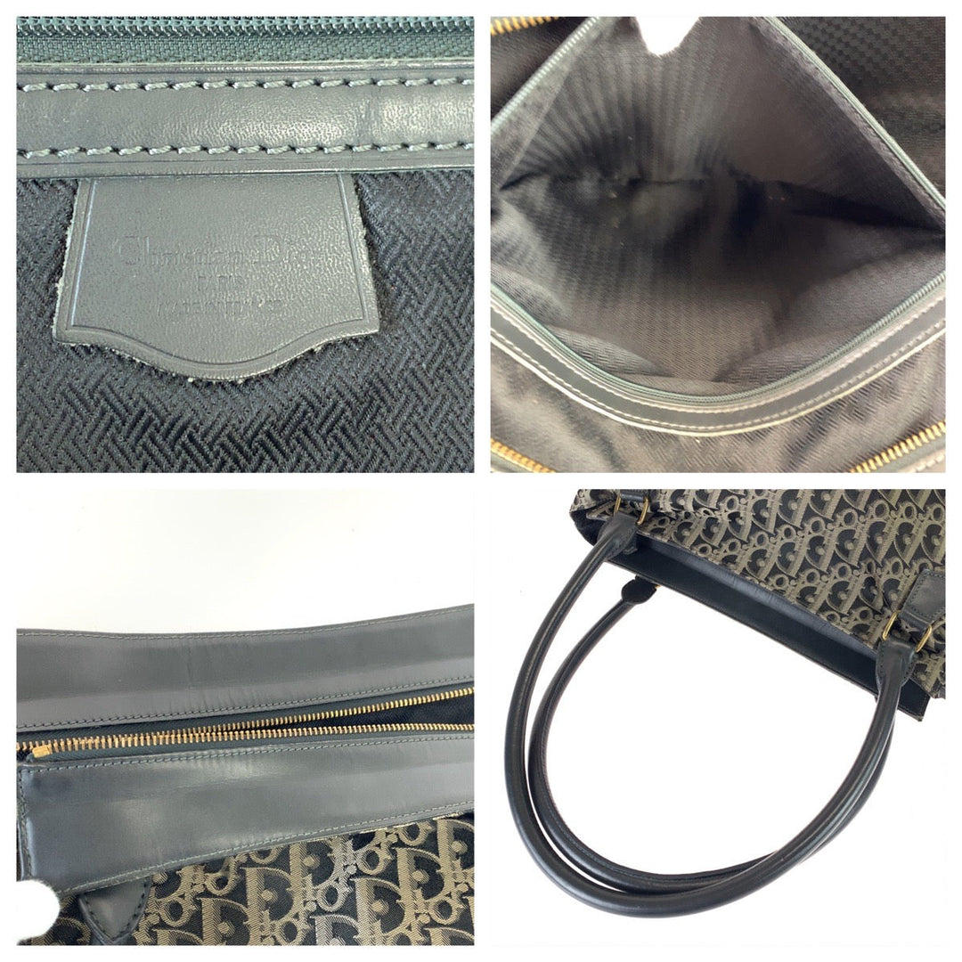 Christian Dior Tote Bag canvas Gray Beige Gold Metal Tote Bag Shoulder Bag Handbag Trotter Women Used Authentic