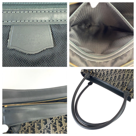 Christian Dior Tote Bag canvas Gray Beige Gold Metal Tote Bag Shoulder Bag Handbag Trotter Women Used Authentic