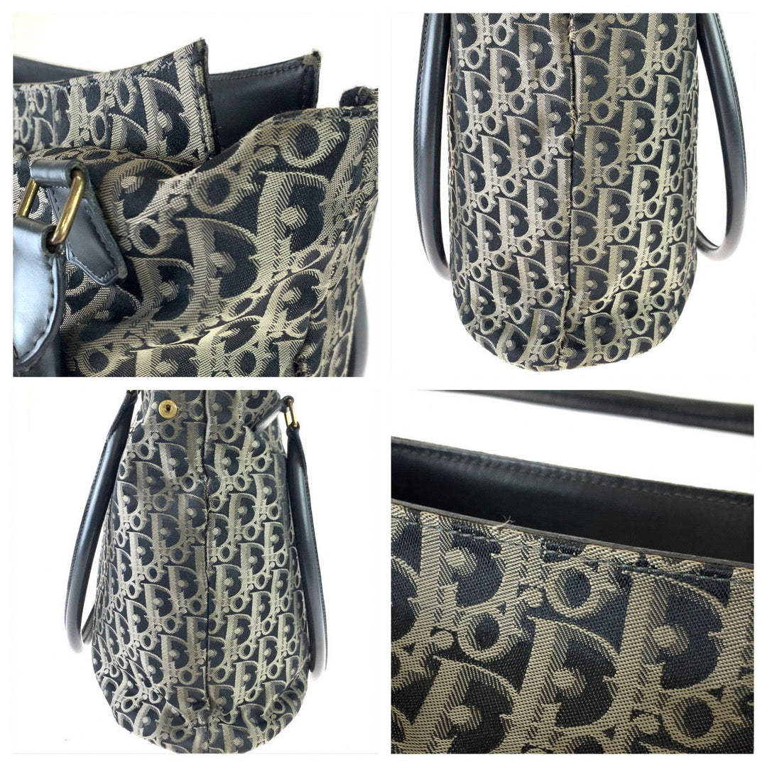 Christian Dior Tote Bag canvas Gray Beige Gold Metal Tote Bag Shoulder Bag Handbag Trotter Women Used Authentic