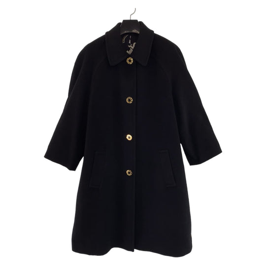 LEONARD Stainless collar coat cashmere Black GoldMetal Balmacaan Coat Long Coat Floral Pattern Women 11A Used Authentic