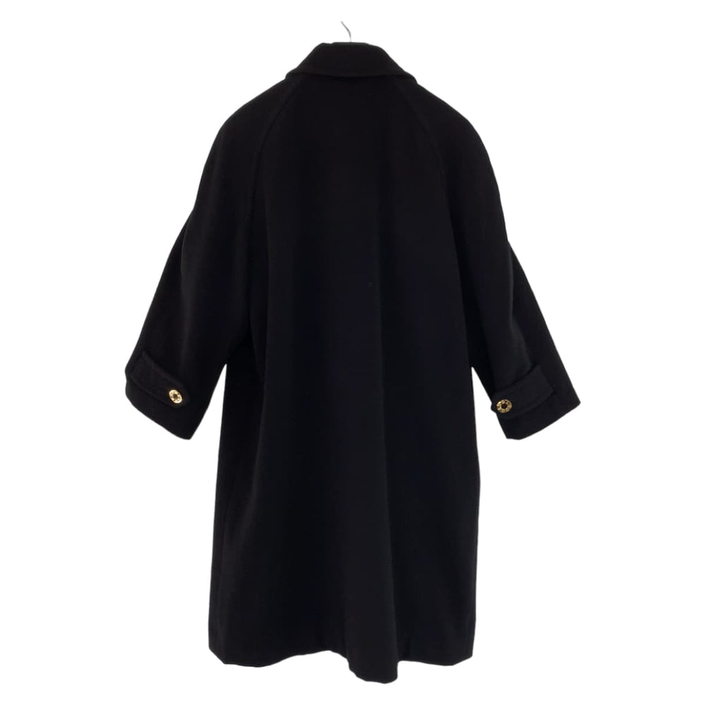 LEONARD Stainless collar coat cashmere Black GoldMetal Balmacaan Coat Long Coat Floral Pattern Women 11A Used Authentic