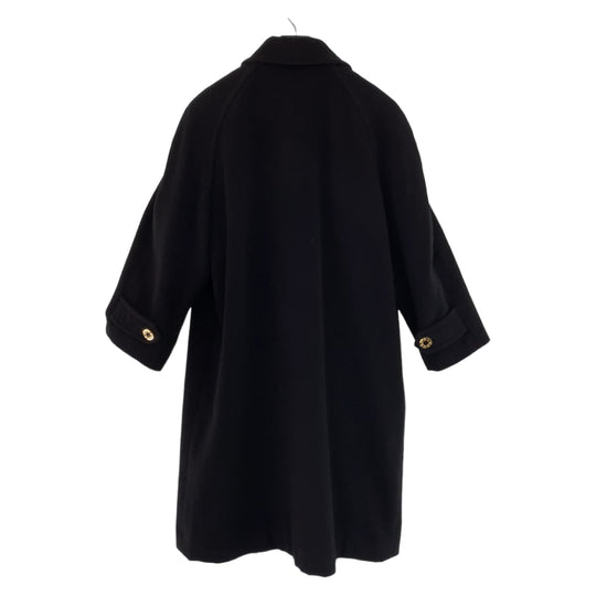 LEONARD Stainless collar coat cashmere Black GoldMetal Balmacaan Coat Long Coat Floral Pattern Women 11A Used Authentic