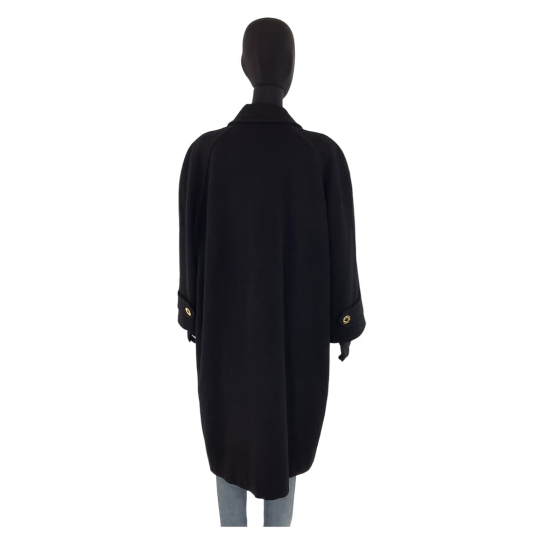 LEONARD Stainless collar coat cashmere Black GoldMetal Balmacaan Coat Long Coat Floral Pattern Women 11A Used Authentic