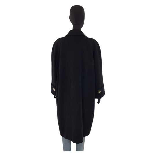 LEONARD Stainless collar coat cashmere Black GoldMetal Balmacaan Coat Long Coat Floral Pattern Women 11A Used Authentic