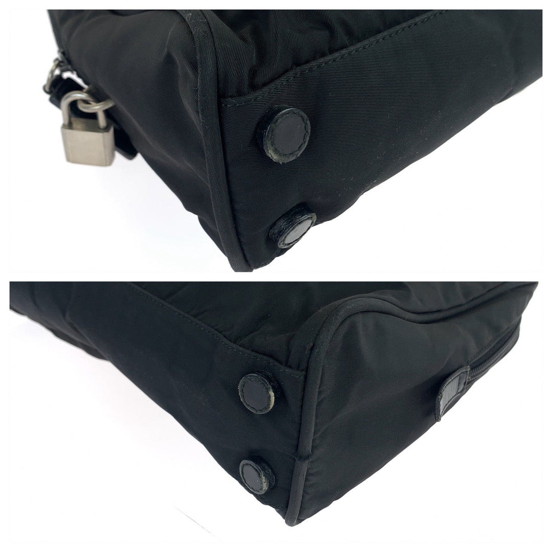 PRADA Shoulder Bag Nylon Black Silver Metal Shoulder Bag Handbag Tote Bag Test Triangle With logo Women Used Authentic