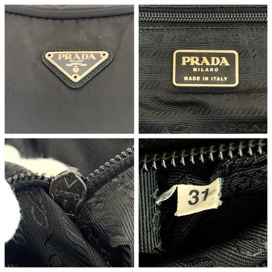 PRADA Shoulder Bag Nylon Black Silver Metal Shoulder Bag Handbag Tote Bag Test Triangle With logo Women Used Authentic