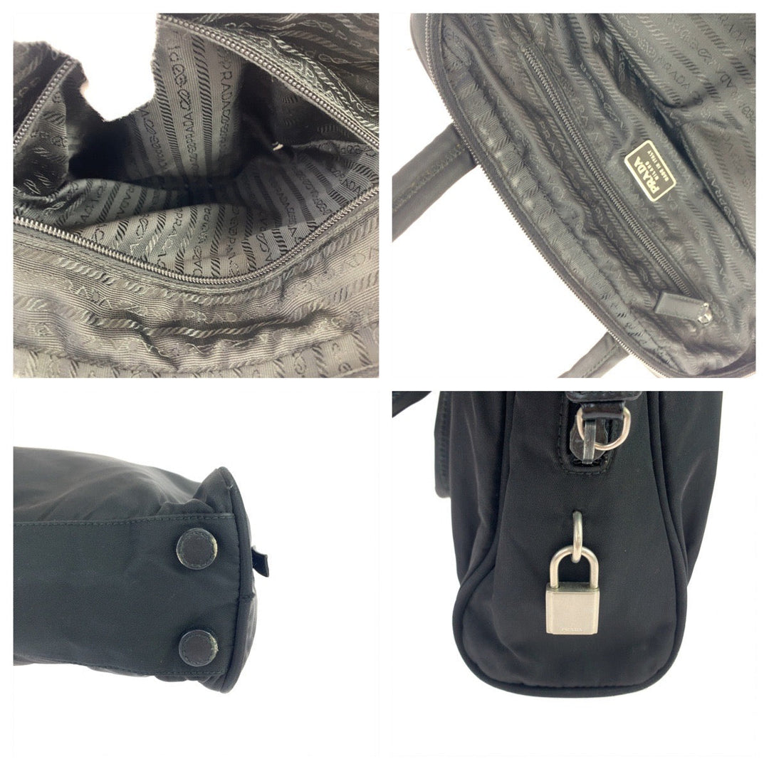 PRADA Shoulder Bag Nylon Black Silver Metal Shoulder Bag Handbag Tote Bag Test Triangle With logo Women Used Authentic