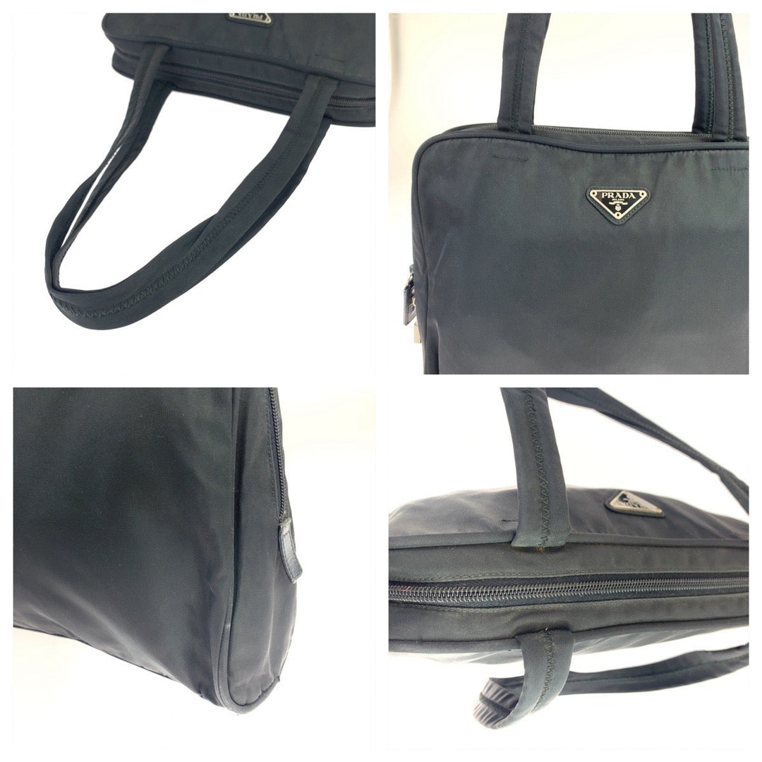 PRADA Shoulder Bag Nylon Black Silver Metal Shoulder Bag Handbag Tote Bag Test Triangle With logo Women Used Authentic