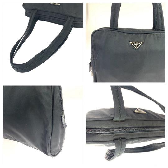 PRADA Shoulder Bag Nylon Black Silver Metal Shoulder Bag Handbag Tote Bag Test Triangle With logo Women Used Authentic