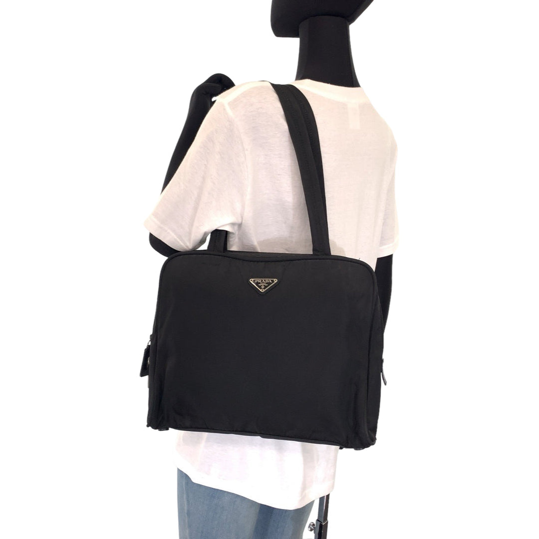PRADA Shoulder Bag Nylon Black Silver Metal Shoulder Bag Handbag Tote Bag Test Triangle With logo Women Used Authentic