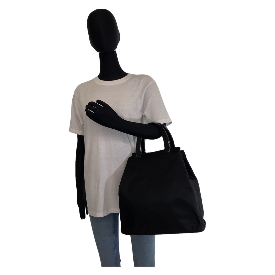 PRADA Tote Bag Nylon black Tote Bag handbag Test Triangle With logo plastic handle Women Used Authentic