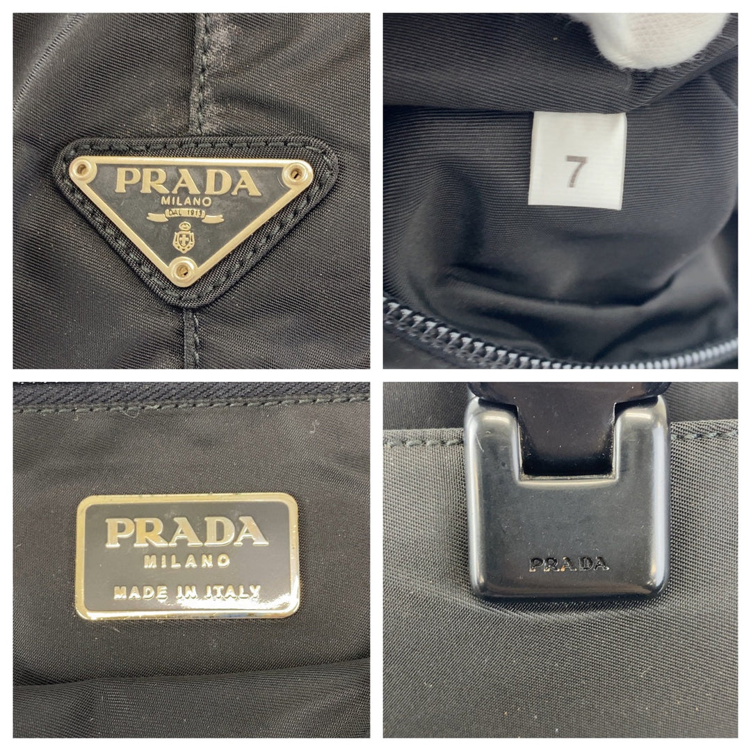 PRADA Tote Bag Nylon black Tote Bag handbag Test Triangle With logo plastic handle Women Used Authentic
