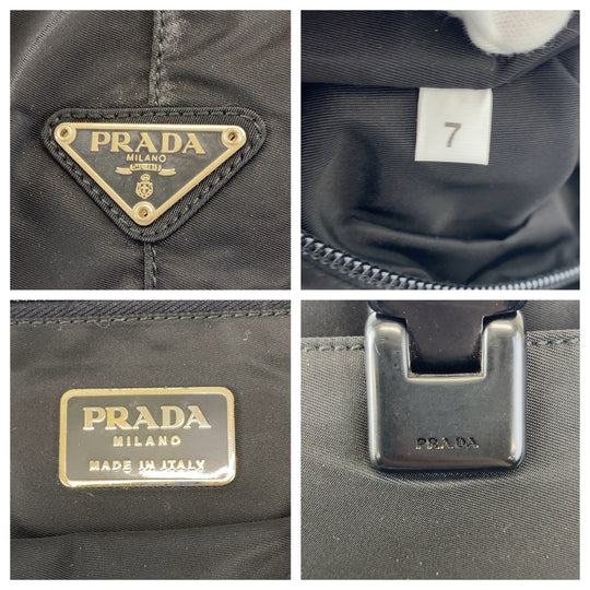 PRADA Tote Bag Nylon black Tote Bag handbag Test Triangle With logo plastic handle Women Used Authentic