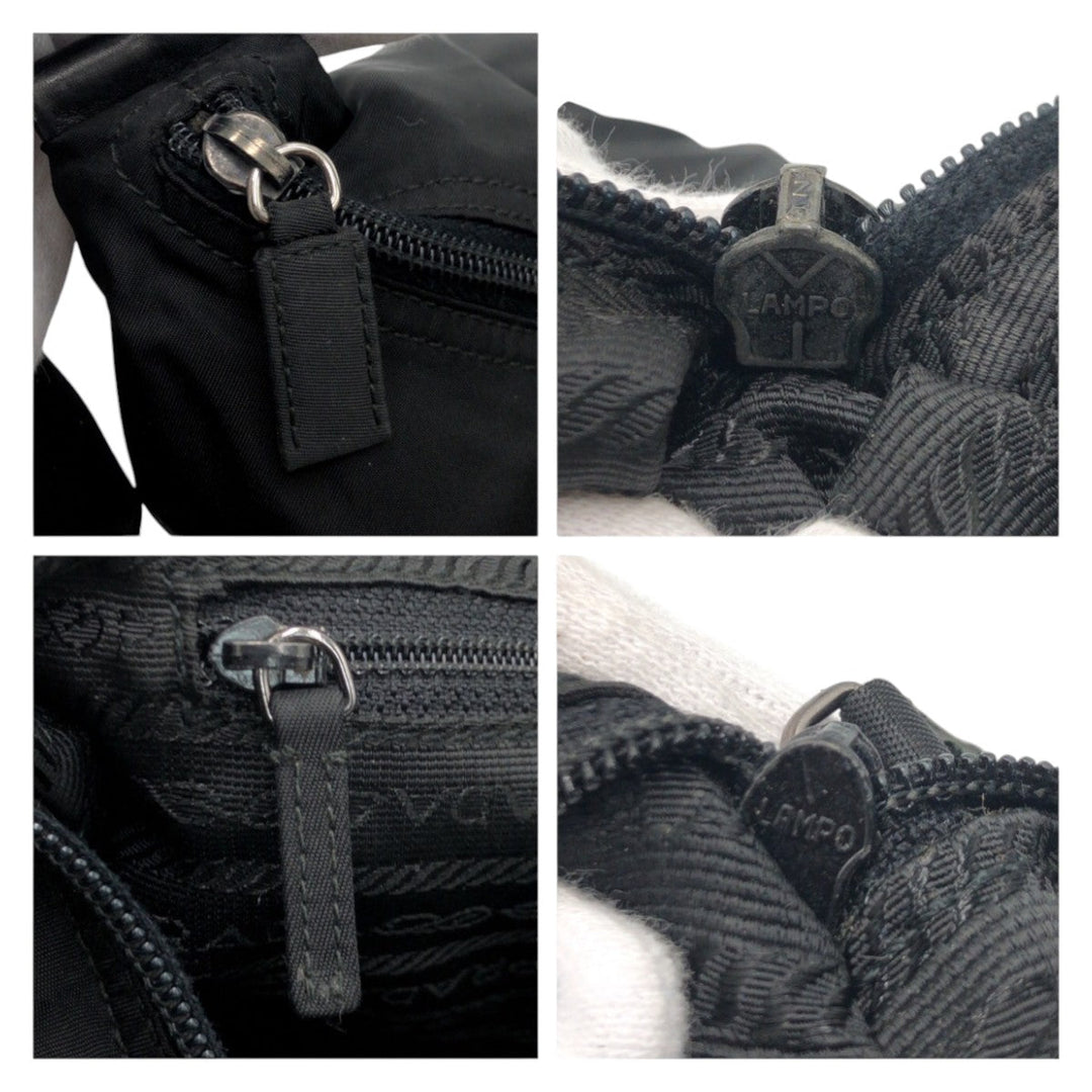 PRADA Shoulder Bag Nylon Black SilverMetal Shoulder Bag One Shoulder Bag Test Triangle With logo Women Used Authentic